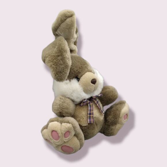 Vintage Dan Dee Brown Bunny Rabbit 11" Stuffed Plush Easter Floppy Ears Pink Paw - Picture 2 of 9